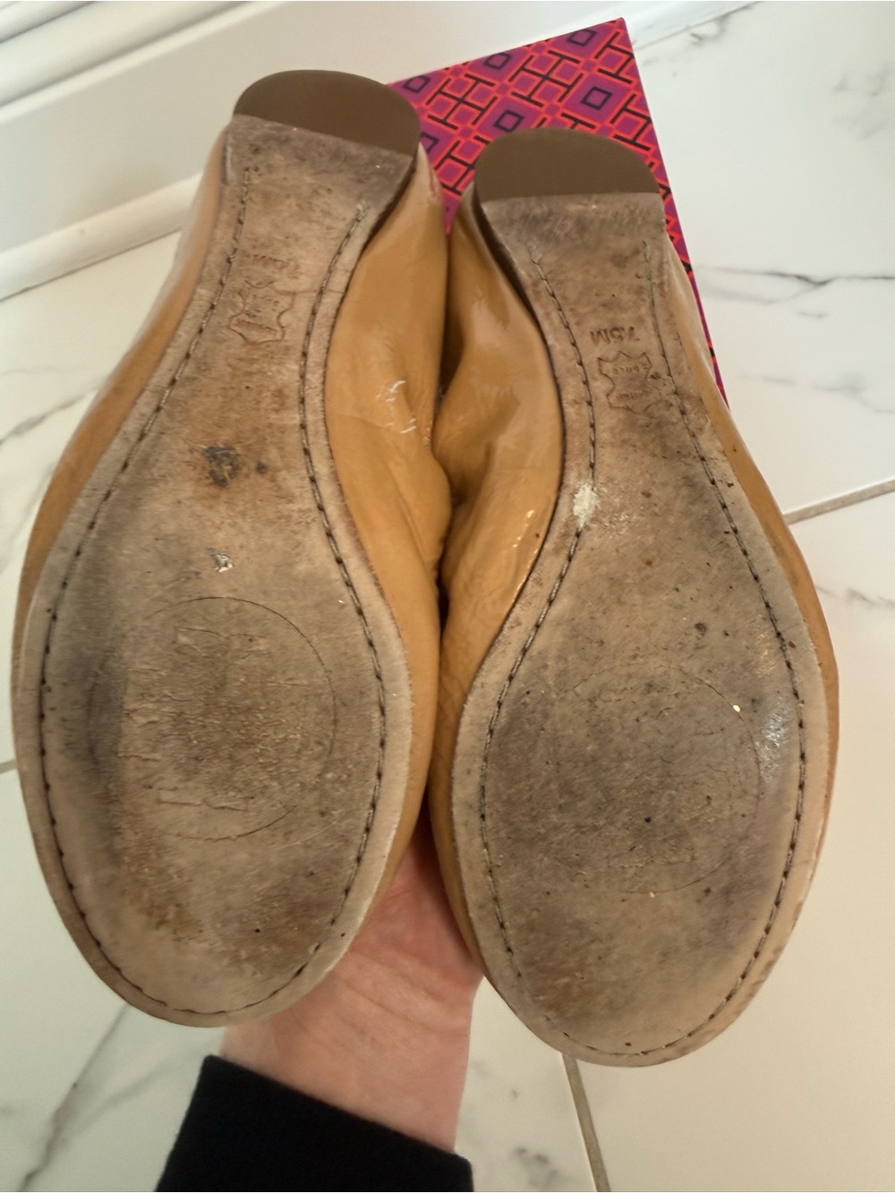 Tory Burch Nude Caroline Patent Leather Logo Ballet Flats - Picture 6 of 6
